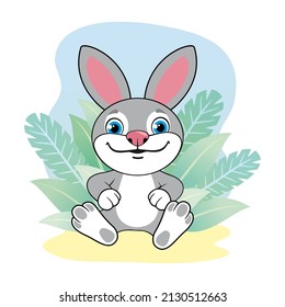 Cute bunny. Cartoon funny and happy rabbit. Childish print for nursery, kids apparel, poster, postcard. Vector Illustration