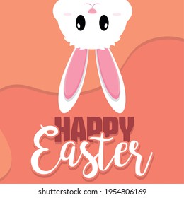 Cute bunny cartoon. Happy easter poster - Vector illustration