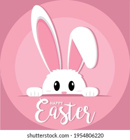 Cute bunny cartoon. Happy easter poster - Vector illustration