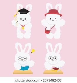 cute bunny cartoon school illustration