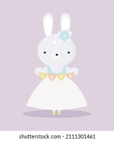 Cute Bunny im Cartoon-Stil. Vektorgrafik. Für Kinder Sachen, Karten, Plakate, Banner, Kinderbücher, Druck auf der Verpackung, Druck auf Kleidung, Stoff, Tapete, Textilien oder Geschirr.