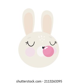 Cute Bunny in cartoon style. Vector illustration. For kids stuff, card, posters, banners, children books, printing on the pack, printing on clothes, fabric, wallpaper, textile or dishes.