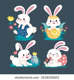 Cute bunny character collection set in isolated background