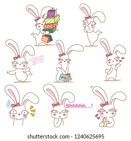 Cute bunny character design in different emotions and expression