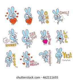 cute bunny character emoticons stickers set