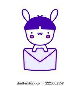Cute bunny character with envelope doodle art, illustration for t-shirt, sticker, or apparel merchandise. With modern pop and kawaii style.