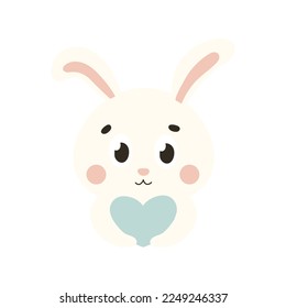 Cute bunny character with heart, design element for spring themed invitations or gift cards in cartoon style