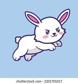 The cute bunny character icon mascot is jumping