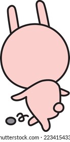 A cute bunny character jumping and kicking stones