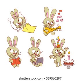 cute bunny character set