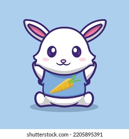 cute bunny character sitting wearing clothes