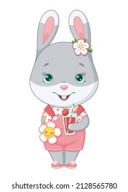 Un bonito conejito con ropa de verano. Ilustración vectorial de dibujos animados