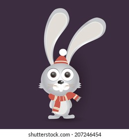 Cute bunny character. Vector illustration for retro christmas card.