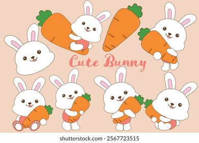 Cute Bunny Characters with Carrots