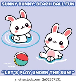 Cute bunny characters playing with a beach ball under the sun. Perfect for summer, kids, or playful seasonal content.