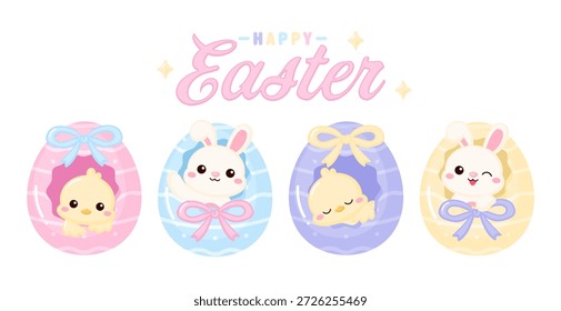 Netter Hase und Küken innen dekoriert Ostereier Banner