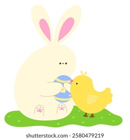 cute bunny and chick playing together with an easter egg symbol of easter fun and joy