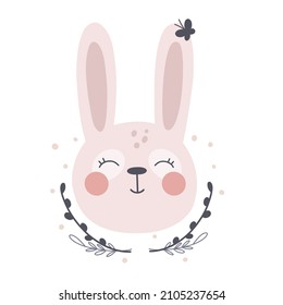 Cute bunny, childish hand drawn illustration. Vector character, cute animals. Happy Easter.
