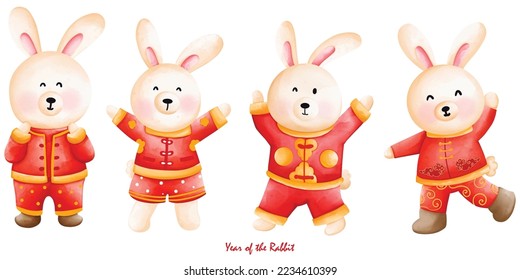 Cute-Bunny in traditionellen chinesischen Kostümen, Cheongsam-Kleid, das Jahr des Kaninchens
