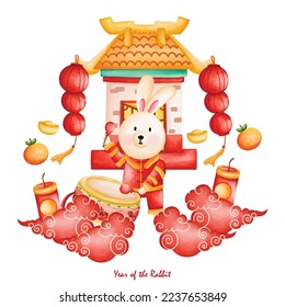 Cute bunny in Chinese traditional costume and Decoration, Cheongsam dress, the year of rabbit
