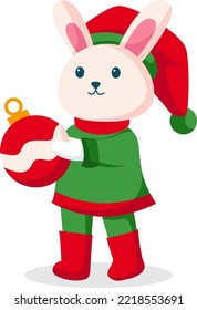 Cute Bunny with Christmas Ball Character Design Illustration
