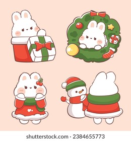 Cute bunny christmas elements kawaii cartoon