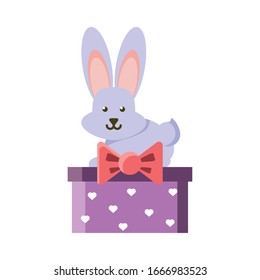 cute bunny in a christmas gift box on white background vector illustration design