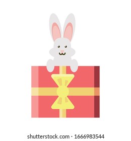 cute bunny in a christmas gift box on white background vector illustration design