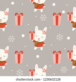 Cute bunny Christmas seamless pattern theme, for use as wallpaper or wrapping paper gift