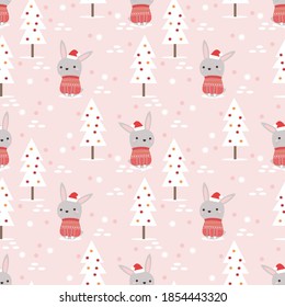 Cute bunny in Christmas theme seamless pattern