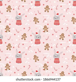 Cute bunny in Christmas theme seamless pattern