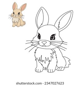 Cute bunny for coloring book. Baby rabbit as coloring page for children education. Hand drawn, outline, vector illustration.