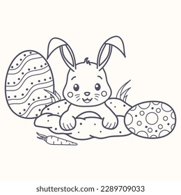 cute bunny coloring book is digging the ground and is in it