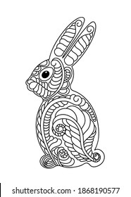 Cute Bunny coloring book for kids and adults on a white background. Hand drawn Vector illustrationv