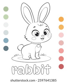 cute bunny coloring page with palette