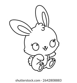 Cute bunny coloring page in sitting pose with big eyes and happy face – kawaii rabbit line art for kids coloring and fun activities