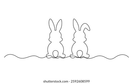 Cute bunny continuous one line drawing. Easter banner concept. Vector illustration