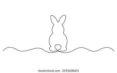 Cute bunny continuous one line drawing. Easter banner concept. Vector illustration