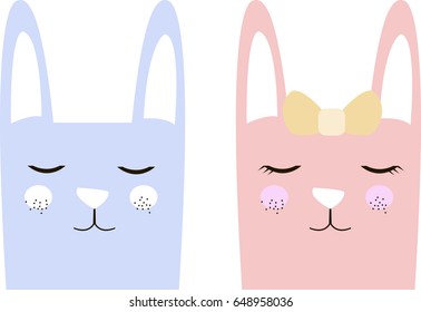 Cute bunny, couple, boy, girl, kawaii, rabbit, cartoon  