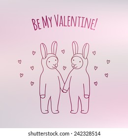 Cute bunny couple postcard for Saint Valentine's Day