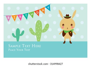 cute bunny cowboy birthday greeting card