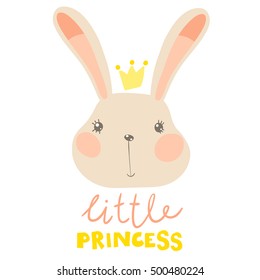 Cute Bunny with Crown and Inscription Little Princess Vector Illustration