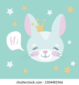 Cute Bunny with a crown and stars.