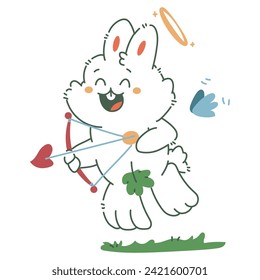 Cute bunny cupid vector cartoon character illustration isolated on a white background.