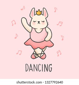 Cute bunny dancing cartoon hand drawn style