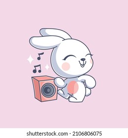 Cute bunny dancing and listening to music