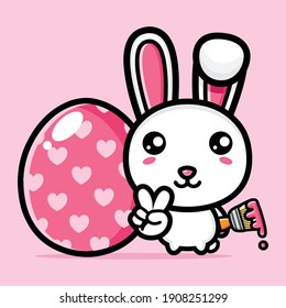 cute bunny with decorative eggs happy easter day