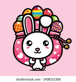 lindo conejito con huevos decorativos feliz día de Pascua