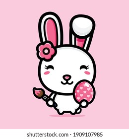 cute bunny with decorative eggs happy easter day