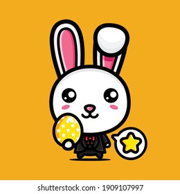 cute bunny with decorative eggs happy easter day